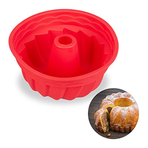 relaxdays savarin, Molde de bizcocho Alto, Apto para lavavajillas, Profesional, Ø 23 cm, Rojo