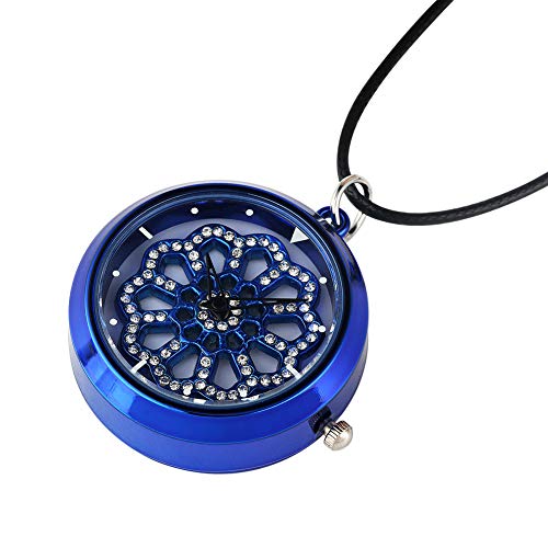 Reloj de bolsillo vintage con collar para dama, color azul, giratorio, con esfera de diamante, para mujer, el significado de la buena fortuna Befell de cuero con colgante de cadena para niñas