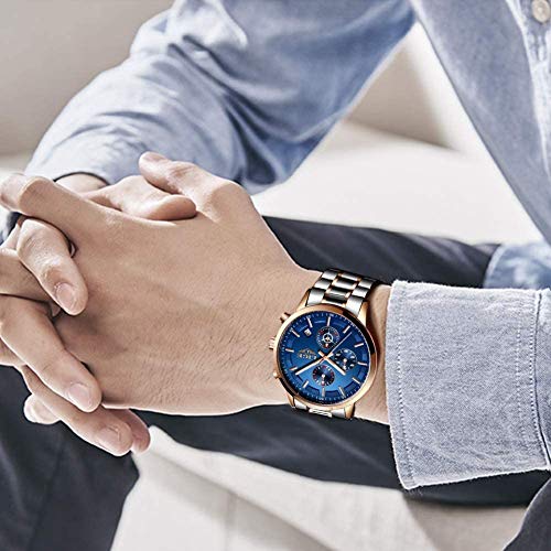 Reloj de Hombre Impermeable Acero Inoxidable Relojes de Cuarzo Analógicos Negocios Fecha Calendario Cronógrafo Marca LIGE Moda Casual Plata Fleje de Acero Reloj de Pulsera