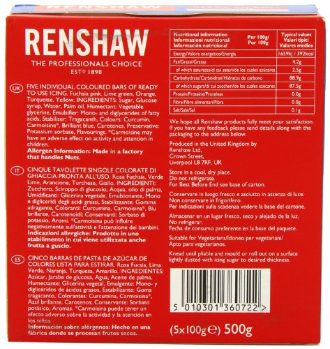 Renshaw Fondant Ready To Roll Icing Pro Pack Cubrir Tartas de Colores Neon 500 g