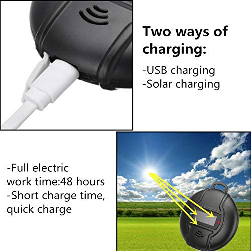 Repelente Ultrasonico, Portátil Repelente Mosquitos Control de Plagas USB y energía Solar 2 en 1 de Carga Repelente Cucarachas Insectos Antimosquitos Repelente Insectos con Brújula y Mosquetón