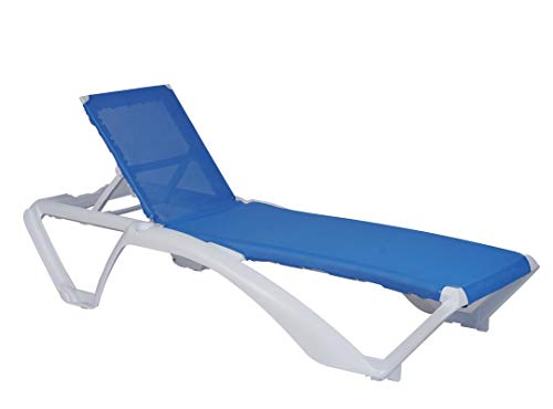 resol set de 2 tumbonas jardín exterior Acqua estructura blanca, textilene azul y 1 mesa auxiliar Andorra blanca