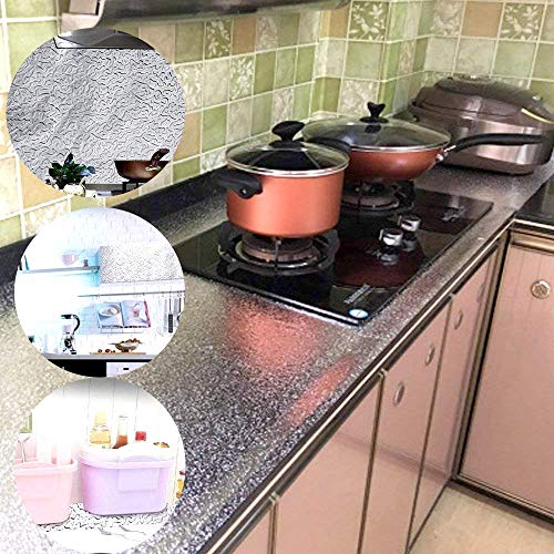 Ritte 2 Piezas Aluminio Papel Pintado Cocina, Papel Aluminio Autoadhesivo Papel Cocina Impermeable a Prueba Aceite para Muebles, Mesas(Textura Cáscara Naranja)