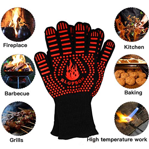 RLGPBON Guantes de Barbacoa, Resistentes Al Calor Extremo hasta 800°C, Guantes de Cocina, Guantes Horno, Oven Gloves para Microondas y Parrilla, Guantes para Cocinar Chimenea Hornear Asar 33cm (1 Par)