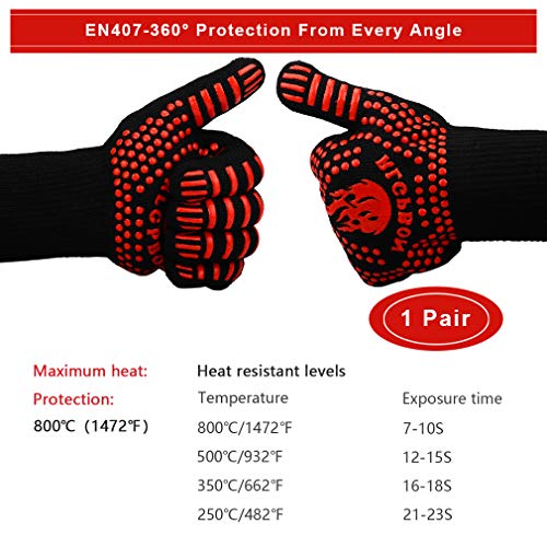 RLGPBON Guantes de Barbacoa, Resistentes Al Calor Extremo hasta 800°C, Guantes de Cocina, Guantes Horno, Oven Gloves para Microondas y Parrilla, Guantes para Cocinar Chimenea Hornear Asar 33cm (1 Par)