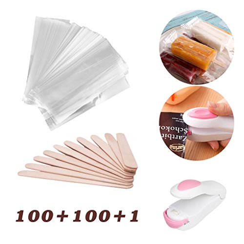 Rolin Roly 100 Pcs Paquete de Bolsas para Moldes de Helado Desechables con Cremallera Hacer Hielo Palitos de Helados Mini Máquina de Sellado