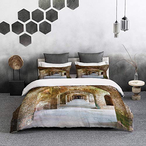 ropa de cama - Juego de funda nórdica, juego de apartamentos, arcos de ladrillo en Dry Tortugas Old Fort Historic Heritage Tourist Attraction Vintag, juego de funda nórdica de microfibra con 2 fundas