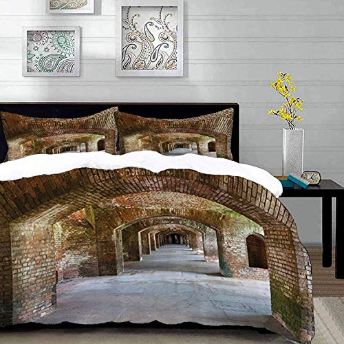 ropa de cama - Juego de funda nórdica, juego de apartamentos, arcos de ladrillo en Dry Tortugas Old Fort Historic Heritage Tourist Attraction Vintag, juego de funda nórdica de microfibra con 2 fundas