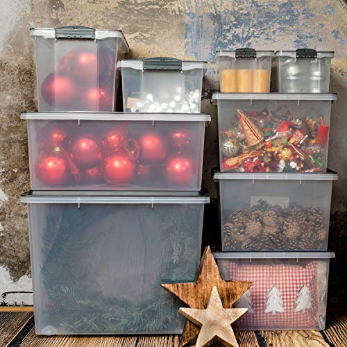 Rotho Compact, Caja de almacenamiento 70l con tapa y ruedas, Plástico PP sin BPA, gris, transparente, A3, 70l 57.0 x 39.5 x 43.5 cm