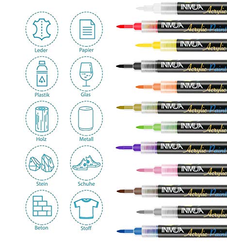 Rotuladores acrílicos 12 Colores Rotuladores acrílicos punta fina para piedras, madera, cerámica, plástico, Huevos de pascua, álbumes de fotos y tarjetas, un buen regalo para niños