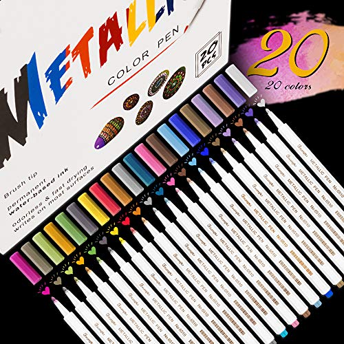 Rotuladores Metálicos, Rotuladores Emooqi, 20 colores surtidos para Dibujo de Album de Fotos/Regalo de Cumpleaños por Bricolaje Tarjeta para Hacer Bricolaje Pintura de Roca Vidrio