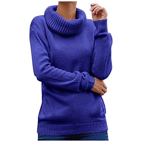 ROVNKD Jersey para Mujer, Color sólido, Manga Larga, Cuello de Tortuga Azul XXL