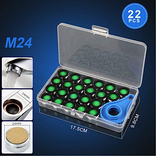 Rovtop Atomizador Ecológico de Agua Aireador para Grifos M24 - Atomizador Ecológico de Boquillas 24 mm con Llave Ingresa, Filtro Grifo para Ahorro de Agua de Cocina/Baño Grifo (Verde)