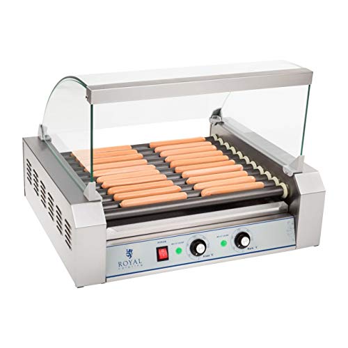 Royal Catering Máquina Asador de perritos calientes RCHG-11E (11 Rodillos, 20 Salchichas, 2200 W, 230 V, 2 Zonas calentadoras individuales, 48 x 58 x 41 cm, Recubrimiento: teflón)