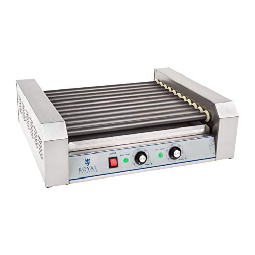Royal Catering Máquina Asador de perritos calientes RCHG-11E (11 Rodillos, 20 Salchichas, 2200 W, 230 V, 2 Zonas calentadoras individuales, 48 x 58 x 41 cm, Recubrimiento: teflón)