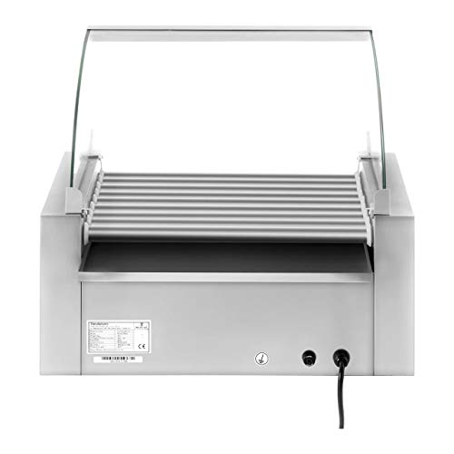 Royal Catering Máquina Asador de Perritos Calientes RCHG-9WO (9 Rodillos, 16 Salchichas, 2200 W, 230 V, Cajón Calentador para panecillos, 2 Zonas calefactoras Independientes, Acero INOX)