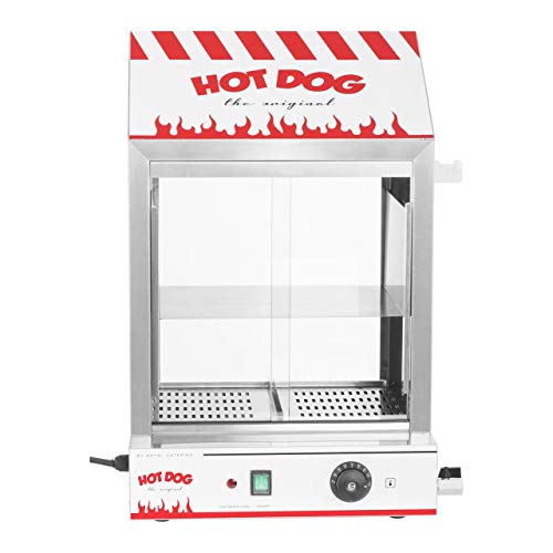 Royal Catering Máquina de Perritos Calientes al Vapor Hot-Dog Machine RCHW 2000 (2000 W, Capacidad 200 salsicce, 50 panecillos, Temperatura 30-110 °C, Válvula de desagüe) Acero inoxidable