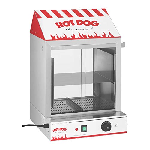 Royal Catering Máquina de Perritos Calientes al Vapor Hot-Dog Machine RCHW 2000 (2000 W, Capacidad 200 salsicce, 50 panecillos, Temperatura 30-110 °C, Válvula de desagüe) Acero inoxidable