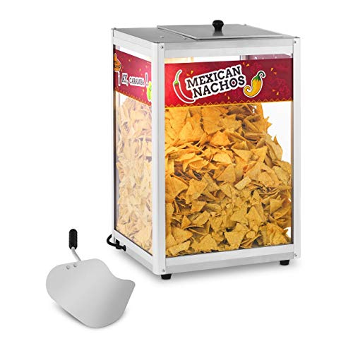 Royal Catering Máquina Nachos Nacho Calentador Vitrina Caliente para Nachos (160 W, 65 °C, Acero Inoxidable, Cristal Templado, 39,2 x 32 x 57,5 cm, Pala incl.)