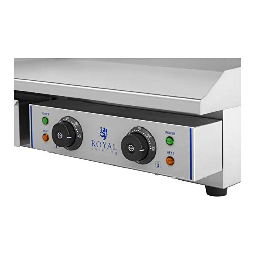 Royal Catering Plancha Grill Electrica Fry Top Parrilla Electrica Industrial RCEG-75 (2 x 2.200 W, Largo 75,5 cm, Superficie de calentamiento lisa, Protección antisalpicaduras)