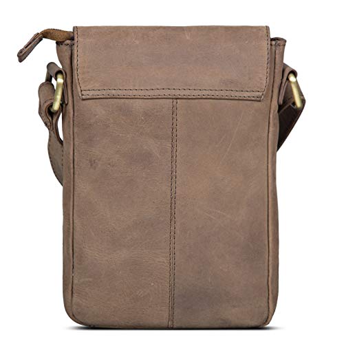 ROYALZ Bolso Bandolera Pequeño para Hombre Bolsa de Piel Auténtica Vintage Mensajero de Cuero, Color:Montana marrón