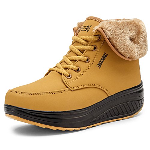 SAGUARO® Invierno Mujer Botas de Nieve Cuero Calientes Fur Botines Plataforma Bota Boots Ocasional Impermeable Anti Deslizante Zapatos, Amarillo 38