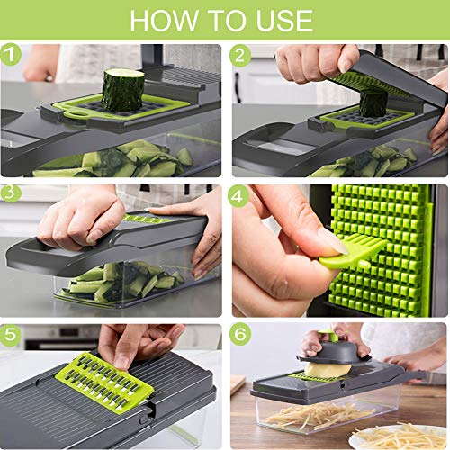 SAIAOBO Cortador de Verduras Mandoline 13 en 1, rebanador de Verduras, Verduras ralladas, Picador de rallador de Cocina multifunción con 7 Cuchillas Ajustables para rebanar, Cortar Verduras y rallar