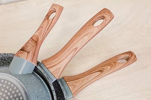 San Ignacio Granito - Set de 4 sartenes (20-24-26-28 cm), alumino forjado antiadherente, apto para todo tipo de cocinas incluido inducción