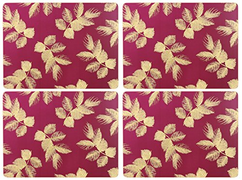 Sara Miller - Juego de 4 manteles Individuales con diseño de Hojas grabadas, cerámica, Rosa, 31 x 40 x 2.4 cm
