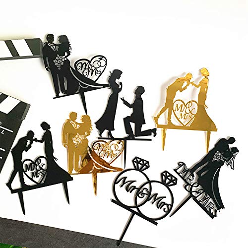 Schneespitze 5 Piezas Novia Boda DecoracióN,DecoracióN para Tarta De Boda,Negro AcríLico Dulce DecoracióN,Pastel de Bodas Topper para Bodas, Novias, Novios