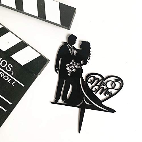 Schneespitze 5 Piezas Novia Boda DecoracióN,DecoracióN para Tarta De Boda,Negro AcríLico Dulce DecoracióN,Pastel de Bodas Topper para Bodas, Novias, Novios