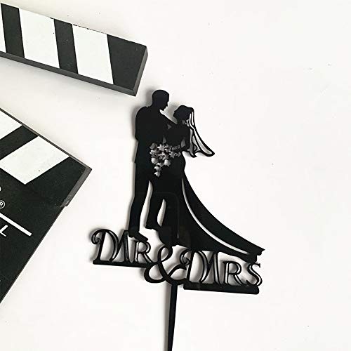 Schneespitze 5 Piezas Novia Boda DecoracióN,DecoracióN para Tarta De Boda,Negro AcríLico Dulce DecoracióN,Pastel de Bodas Topper para Bodas, Novias, Novios