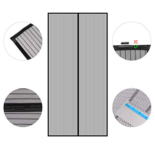 Sekey Cortina Magnética de Puerta a Prueba de Mosquito para Puertas de Madera, Puertas de Hierro, Puertas Metálicas, Puertas del Balcón, Puertas de RV, Cierre Magnético Automático,200 x 80 cm, Negro