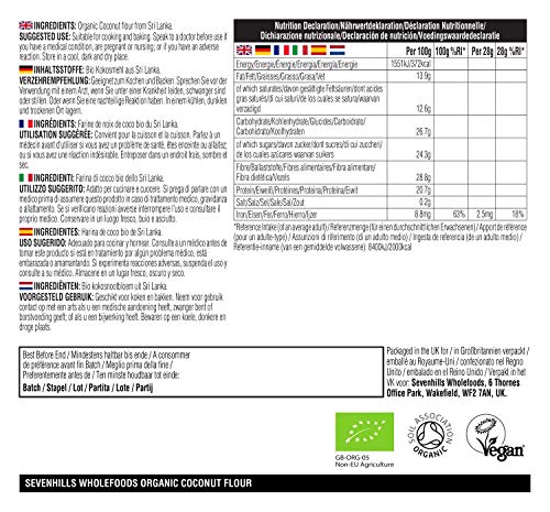Sevenhills Wholefoods Harina De Coco Orgánico, Sin Gluten 1kg