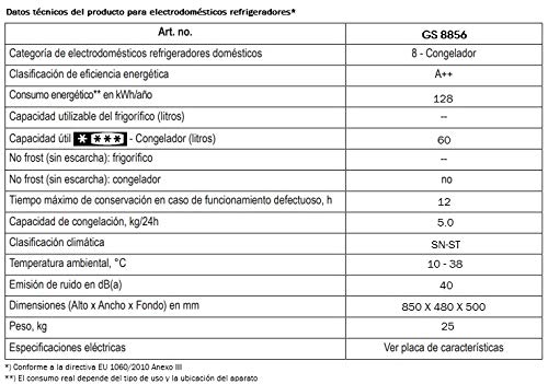 SEVERIN GS 8856, Mini-Congelador, 60 L, 88 kWh/año, Blanco