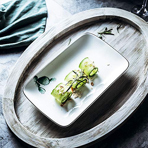 SGZBY Plato Vajilla De Cerámica Filete Plato Occidental Serie De Plantas 8 Pulgadas Borde Negro Plato Rectangular De Postre Plato De Fruta