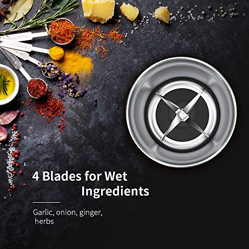 SHARDOR Molinillos de Café Eléctrico Molinillos de Especia Gran Rotación 2 Bols Extraible Trituradora de Alimentos Pimienta Semillas Lino Cereales Molino Multifuncional Acero Inoxtable