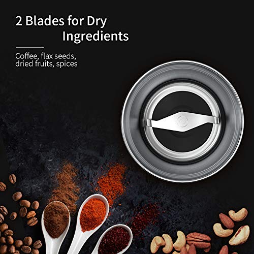 SHARDOR Molinillos de Café Eléctrico Molinillos de Especia Gran Rotación 2 Bols Extraible Trituradora de Alimentos Pimienta Semillas Lino Cereales Molino Multifuncional Acero Inoxtable