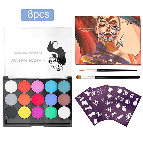 ShengRuHai Pinturas Cara para Niños,Pintura Facial con 15 Colores 2 Pinceles Pinturas Cara y Corporales para Niños Fiestas Halloween Carnaval Semana Santa,Navidad.