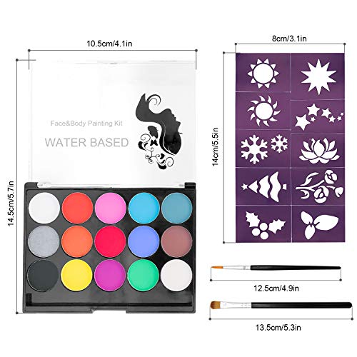 ShengRuHai Pinturas Cara para Niños,Pintura Facial con 15 Colores 2 Pinceles Pinturas Cara y Corporales para Niños Fiestas Halloween Carnaval Semana Santa,Navidad.