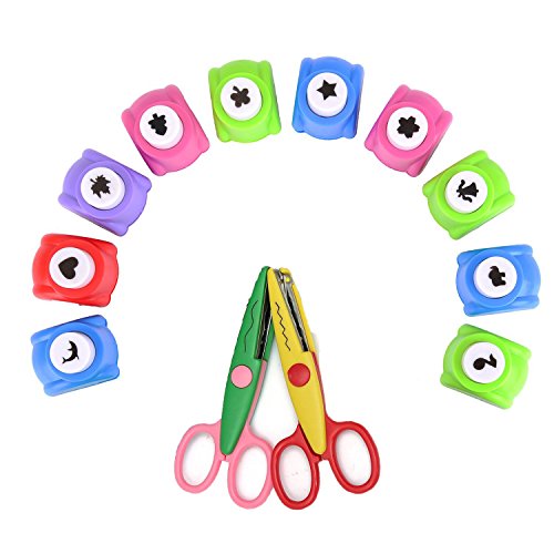 Shineus Perforadora de Papel para Manualidades, 10 Unidades, tamaño pequeño, Hecha a Mano, para Manualidades, Papeles de Festivales y Tarjetas de felicitación con 2 Tijeras