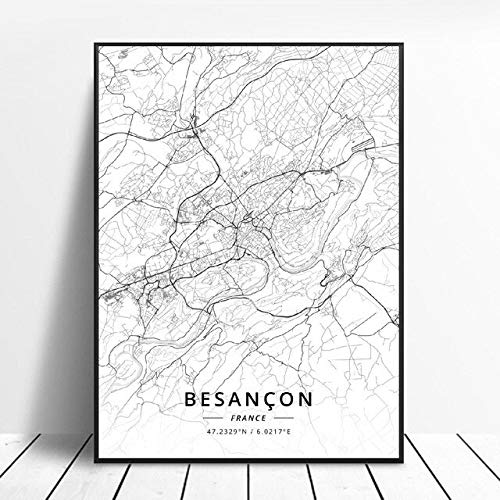 shuimanjinshan Besançon Lille Grenoble Valence Rouen Estrasburgo Francia Lienzo Arte Mapa Póster 50X70Cm No Frame W-164
