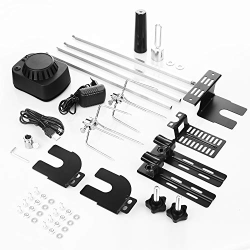 SHYOSUCCE Asador Giratorio Electrico con 2 Agujas de Carne y Motor (Alimentado pour Cable USB o Adaptador), Pincho Asador pour Parrillas de Gas, Carros de Parrilla (69-137cm)