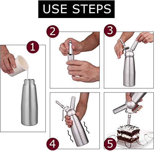 Sifon Cocina Espumas 500ML Dispensadores de Nata Sifón de Aluminio dispensador Profesional de nata Contiene 3 boquillas para de acero inoxidable Hace Crema, Helado y mucho más