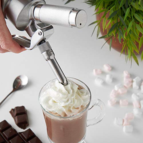 Sifón Cocina Espumas, Acero Inoxidable | Sifón de Nata + 3 boquillas Decorativas de Acero Inoxidable | Sifón de Crema Batida, para Hacer cremas, Helados y más | utiliza cartuchos de N20 (no incluido)