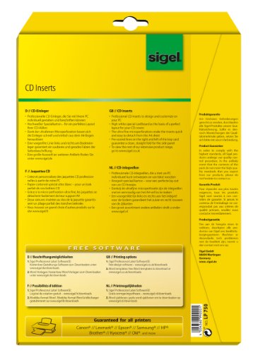 Sigel LP750 - Portadas de CD doble cara para impresoras láser e inyección de tinta (20 hojas A4 microperforadas, 185 g, incluye 2 etiquetas para CD), color blanco