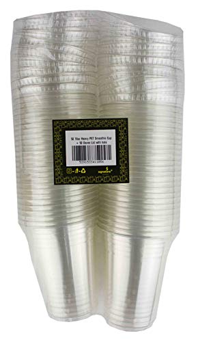 SIGNATURE PACKAGING Tazas de batido de plástico fuerte con tapas de domos - tazas de batido - ideal para batidos, batidos de leche y bebidas gruesas - 50 paquete de 16 oz