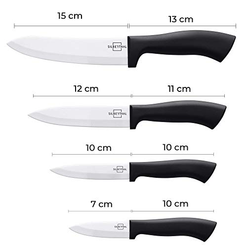 SILBERTHAL Cuchillos Cerámica | Set cuchillos de cerámica de cocina | Juego 4 cuchillos cerámicos | Cuchillos cerámica cocina profesinal | Blanco