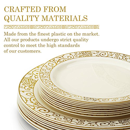 Silver Spoons Vajilla para Fiestas Desechable de 40 Piezas | 20 Platos Grandes | 20 Platos para Ensalada | Elegante Aspecto de Porcelana Fina | para Bodas Y Comidas de Lujo (Venetian Collection – Oro)