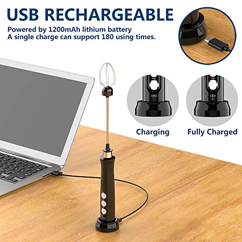 Simpeak 3 en 1 Espumador de Leche Eléctrico, USB Recargable batidor eléctrico, vaporizador de Leche, Bubbler Leche para Latte, Capuchino, Huevo batidoo (Negro)